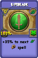 Wizard101 Life spell card: Lifeblade, Spell ID 13777