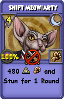 Wizard101 Moon spell card: Shift Meowiarty, Spell ID 13378