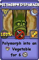 Wizard101 Moon spell card: Polymorph Disparagus, Spell ID 13016