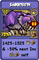 Wizard101 Storm spell card: Sabertooth, Spell ID 13660