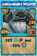 Wizard101 Ice spell card: Abominable Weaver, Spell ID 13560