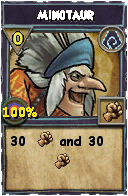 Wizard101 Shadow spell card: Minotaur, Spell ID 14020