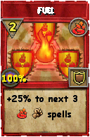 Wizard101 Fire spell card: Fuel, Spell ID 14085