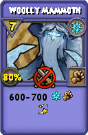 Wizard101 Ice spell card: Woolly Mammoth, Spell ID 14116