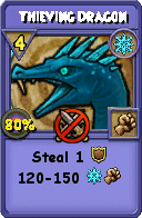 Wizard101 Ice spell card: Thieving Dragon, Spell ID 14125