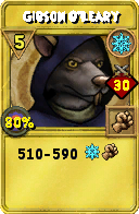 Wizard101 Ice spell card: Gibson O'Leary, Spell ID 14157
