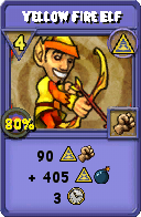 Wizard101 Myth spell card: Yellow Fire Elf, Spell ID 14171
