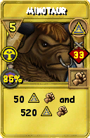 Wizard101 Myth spell card: Minotaur, Spell ID 14369