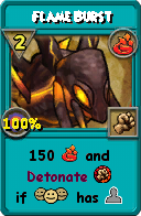 Wizard101 Fire spell card: Flame Burst, Spell ID 14424