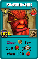 Wizard101 Fire spell card: Kraken Embers, Spell ID 14482