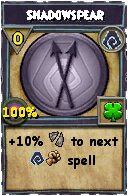 Wizard101 Shadow spell card: Shadowspear, Spell ID 14492