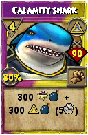 Wizard101 Myth spell card: Calamity Shark, Spell ID 14523