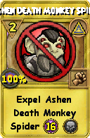 Wizard101 Myth spell card: Ashen Death Monkey Spider, Spell ID 14653