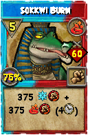 Wizard101 Fire spell card: Sokkwi Burn, Spell ID 14671