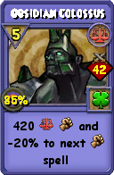 Wizard101 Balance spell card: Obsidian Colossus, Spell ID 14697