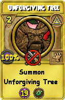Wizard101 Myth spell card: Unforgiving Tree, Spell ID 14897