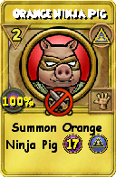 Wizard101 Myth spell card: Orange Ninja Pig, Spell ID 14938