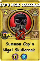 Wizard101 Myth spell card: Cap'n Nigel Skullcrack, Spell ID 14946