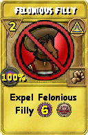 Wizard101 Myth spell card: Felonious Filly, Spell ID 14962