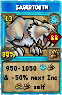 Wizard101 Ice spell card: Sabertooth, Spell ID 14992