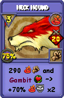 Wizard101 Fire spell card: Heck Hound, Spell ID 14567