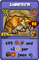 Wizard101 Balance spell card: Sabertooth, Spell ID 14751