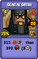 Wizard101 Fire spell card: Glacial Golem, Spell ID 14517
