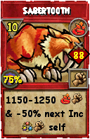 Wizard101 Fire spell card: Sabertooth, Spell ID 15049