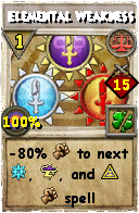 Wizard101 Balance spell card: Elemental Weakness, Spell ID 15069