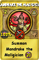 Wizard101 Myth spell card: Mandrake the Maligician, Spell ID 15113
