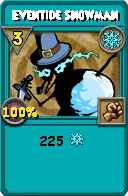Wizard101 Ice spell card: Eventide Snowman, Spell ID 15130