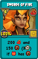 Wizard101 Fire spell card: Swords of Fire, Spell ID 15164