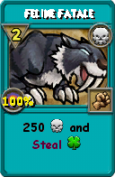 Wizard101 Death spell card: Feline Fatale, Spell ID 15183