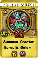 Wizard101 Myth spell card: Greater Borealis Golem, Spell ID 15214