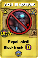 Wizard101 Myth spell card: Aksil Blacktrunk, Spell ID 15386