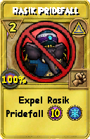 Wizard101 Myth spell card: Rasik Pridefall, Spell ID 15389