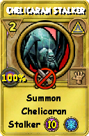 Wizard101 Myth spell card: Chelicaran Stalker, Spell ID 15454