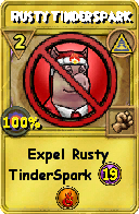 Wizard101 Myth spell card: Rusty TinderSpark, Spell ID 15460