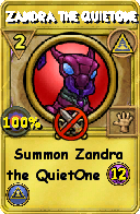 Wizard101 Myth spell card: Zandra the QuietOne, Spell ID 15521