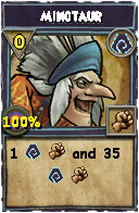 Wizard101 Shadow spell card: Minotaur, Spell ID 15531
