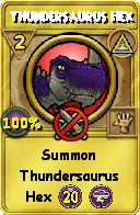 Wizard101 Myth spell card: Thundersaurus Hex, Spell ID 15548