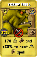 Wizard101 Myth spell card: Yellow Troll, Spell ID 15609