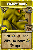 Wizard101 Myth spell card: Yellow Troll, Spell ID 15610