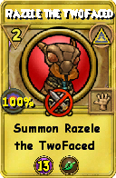 Wizard101 Myth spell card: Razele the TwoFaced, Spell ID 15674