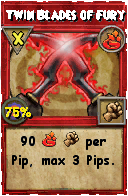 Wizard101 Fire spell card: Twin Blades of Fury, Spell ID 15753