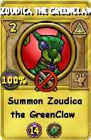 Wizard101 Myth spell card: Zoudica the GreenClaw, Spell ID 15786