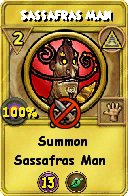 Wizard101 Myth spell card: Sassafras Man, Spell ID 15793
