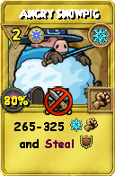 Wizard101 Ice spell card: Angry Snowpig, Spell ID 15824