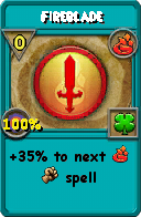 Wizard101 Fire spell card: Fireblade, Spell ID 15302
