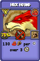 Wizard101 Fire spell card: Heck Hound, Spell ID 15882